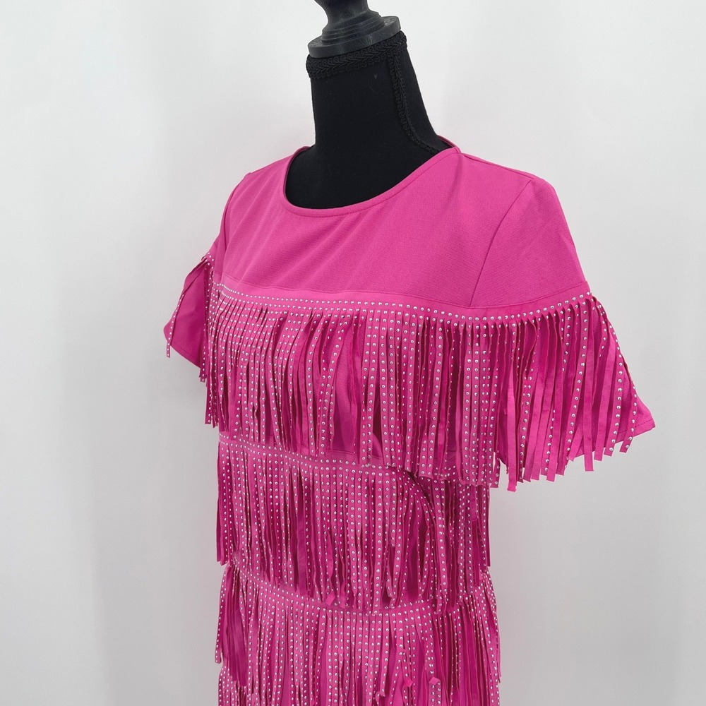 Mainstrip Fringe Dress Womens M Pink Polyester Western Studded Festival Boho - Picture 8 of 16